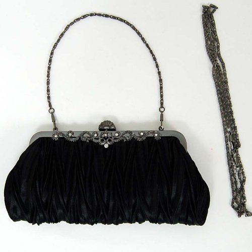 Satin Evening Vanity Handbag Makeup Purse Black