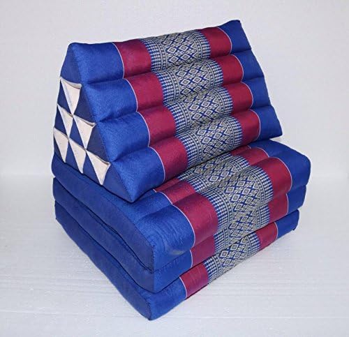 Thai Mattress, Triangle Thai Cushion, 67x21x3 Inches, Kapok, Blue, Red, Thailand