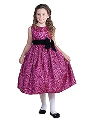 Girls Scoop Neck Taffeta/Velvet Floral Print Jeweled  Gathered Sleeveless Flower-Girl Dress  With a Bow(s) and a Sash 