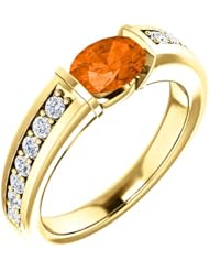 18K Yellow Gold 7.00x5.00mm Oval Cut Mexican Fire Opal and Diamond Ring -- LIFETIME WARRANTY