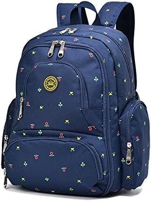 Diaper Bag Mummy Backpack Large Capacity Waterproof Multifunctional with Insulated 3 Bottle Pocket-Eco friendly (Blue+Flower)
