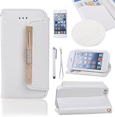 5S Case,iPhone 5 Gold Case,iPhone 5 Leather Case,iPhone 5 Wallet Case,OutProof Leather Case For iPhone 5,Elegant Girls Handbag Design Wallet Style Design Leather Case With Credit Card Slots For iPhone 5 5S [White]