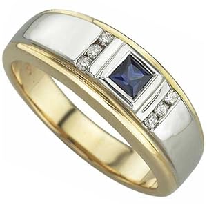 Two Tone Chilly Blue Sapphire Diamond Men's Ring