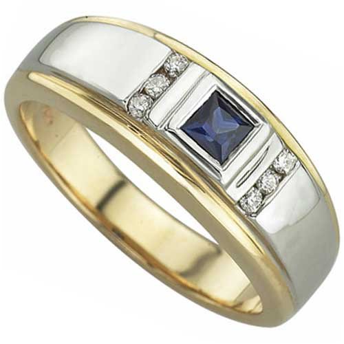 Two Tone Chilly Blue Sapphire Diamond Men's Ring
