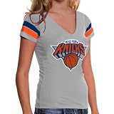 NBA New York Knicks Ladies Clearly Fan V-Neck Slim Fit T-Shirt - Silver (Large)