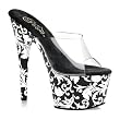 7 Inch Sexy High Heel Sandals Slides Open Toe White Black Damask Print Platform Shoes
