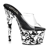 7 Inch Sexy High Heel Sandals Slides Open Toe White Black Damask Print Platform Shoes