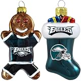 NFL Philadelphia Eagles Blown Glass Gingerbread Man & Stocking Ornament 2-Pack