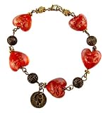 Bracelet - Murano Style Glass -Sm. Hearts ~ Red (MBT8)