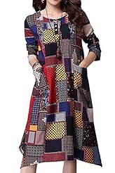 Cotton/Linen Checkered Print  Dress