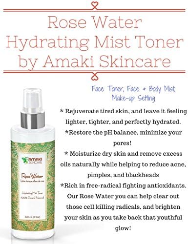 Pure Rose Water Mist Toner - Alcohol Free ♥ The Best Moisturizer for Acne Prone Skin ♥ Reduce Blackheads &amp; Pimples While Restoring Hydration