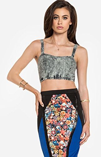 DAILYLOOK Women's, Acid Wash Bustier Crop Top, acid wash gray, S
