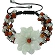 Natural Grade A Jadeite Jade Daisy Dust Red and Green Black Cord Bracelet