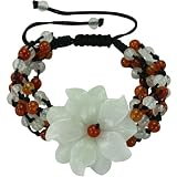 Natural Grade A Jadeite Jade Daisy Dust Red and Green Black Cord Bracelet
