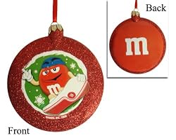 3.5" Red M&M Snowboarding Glitter Disc Christmas Ornament
