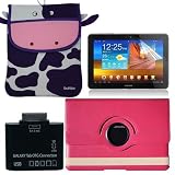 Premium LCD Clear Screen Protector + COCO the Cow Memory Foam Case + Pink 360 Degree Leather Case + 5 In 1 Card Reader OTG connection kit For Samsung Galaxy Tab 10.1 P7510 By Buhbo