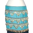 Blue/Green Rectangular Hip Scarf/Belt with Gold Beads and Gold Coins