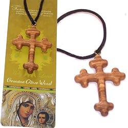 Byzantine olive wood extra-Smoothed Cross necklace ( 2 inches or 5 cm) - Necklace length is adjustable. Comes with Certificate.