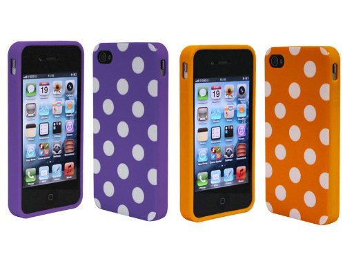 Importer520 2in1 Combo Purple Orange Polka Dot Flex Gel Case for Iphone 4 & 4S Picture