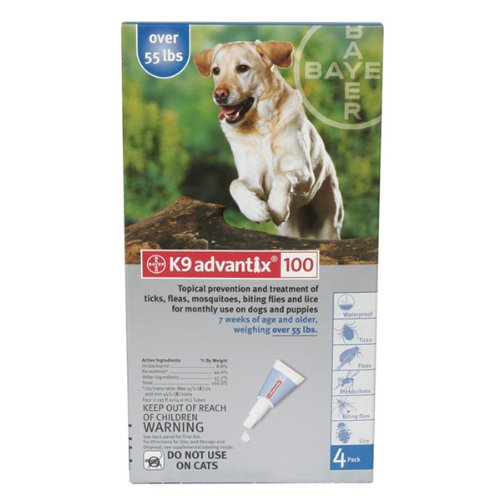 K9 Advantix 100 - For Dogs and Puppies 7 Weeks of age and older weighting over 55 lbs - 4 Count