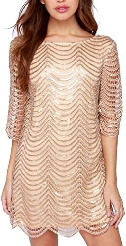 hodooyee Golden Half Sleeve Elegant Round Rollar T-shirts Dresses Size XL Golden