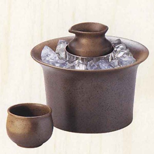 冷酒セット　冷酒クーラー（徳利付）・ぐい呑みのセット　備前吹　片口　酒器　陶器　美濃焼