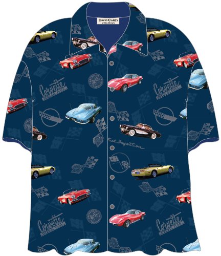 Corvette Cars Blue Hawaiian Camp Shirt by David Carey