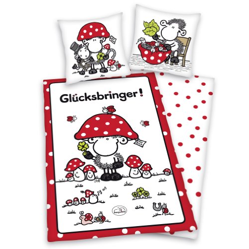Herding 467308050 Bettw&auml;sche Sheepworld, 80 x 80 und 135 x 200 cm, Biber / Flanell