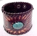 Brown Leather Turquoise Stone Wristband Wrist Band