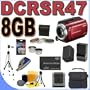 Sony DCR-SR47 Hard Disk Drive 60GB HDD Handycam Camcorder (Red) BigVALUEInc Accessory Saver 8GB FH100 Battery/Rapid Charger Filter Kit/Lenses Bundle
