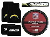 A Set of 4 Universal-Fit NFL Plush Carpet Floor Mats and a Comfort Grip Steering Wheel Cover - San Diego Chargers