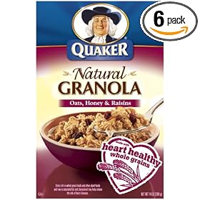 Quaker 100% Natural Granola Cereal, Oats, Honey & Raisins, 14-Ounce Boxes (Pack of 6)