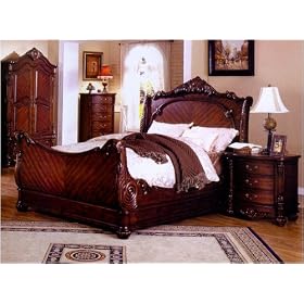 Cherry Finish King Sleigh Bed With Night Stand