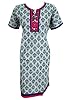 Indian Casual Wear Hand Block Printed Cotton Long Kurta Top Tunic Size Xl (Green)