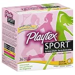 Playtex Sport Tampons, Plastic, Regular Absorbency, Unscented, 36 ct