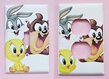 2pc New RARE Handcrafted Baby Looney Tunes Nursery Light Switchplate w/ Matching Outlet! Bugs Bunny, Taz & Tweety Fast Shipping ALL Sizes Available