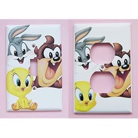 2pc New RARE Handcrafted Baby Looney Tunes Nursery Light Switchplate w/ Matching Outlet! Bugs Bunny, Taz & Tweety Fast Shipping ALL Sizes Available