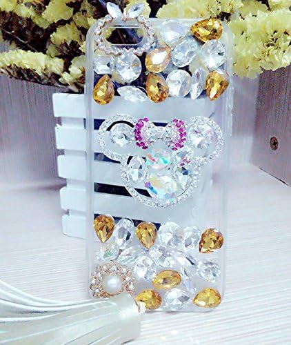iPhone 6 Case -SpicyQ® Luxury 3D Handmade Lovely Mickey Mouse Ear and Bow-tie Design Shiny Bling Sparkle Glitter Diamond Rhinestone Soft Clear TPU Cover Cute Pendent Case for iPhone 6s (Gold)