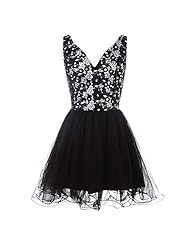 Sexy V-neck Cotton/Satin/Tulle Cocktail Short Beaded Crystal Crystals Backless Lace Evening Dress/Homecoming Dress/Prom Dress/Wedding Party Dress 