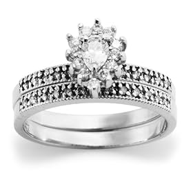 10k White Gold Diamond Bridal Set (1 2 cttw, J-K Color, I2-I3 Clarity), Size 7 by
