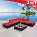 Aruba Modern Outdoor Patio Wicker Sectional Furniture 6 Piece Set Spice Red