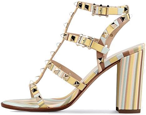 Isastyle Women's Block Heel Shoes Big Size Sandals Gladiator Studded Pumps for Casual Place PU Multicolor US 12