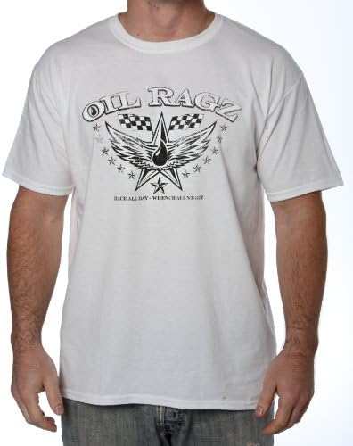 Oil Ragz M1-72-WHT-MD White Medium Men's Racing Wings Short Sleeve T-Shirt