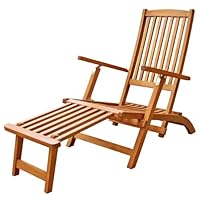 LuuNguyen - Tommy Outdoor Hardwood Folding Steamer Lounge, Deck Chair (Natural Wood Finish)