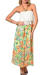 Strapless Chiffon/Polyester/Silk Floral Print Tiered   Dress With Ruffles