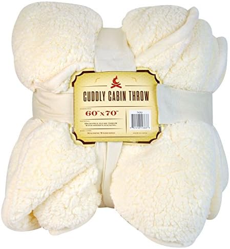 Cuddly Cabin High Pile Plush Throw with Sherpa Backing 60 X 70 Inches Ivory