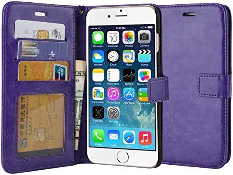 Roll over image to zoom in iPhone 6 Plus Case,FOLOK Fashion Pu Leather Magnet Wallet Credit Card Holder Flip Case Cover with Built-in 3 Card Slots for iPhone 6 Plus 5.5" Inch (Purple)