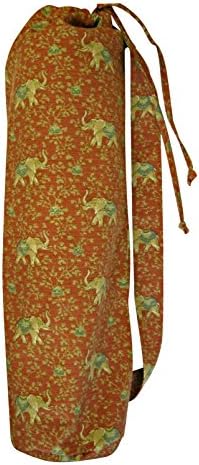 Wandering Elephant Yoga Mat Bag - Soft Medium Cotton Twill - Inside Pocket Shoulder Strap Drawstring - Washable - clay rust brown africa india cotton