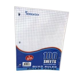Quad Ruled Filler Paper - 100 Sheet - 10.5 x 8 Case Pack 36