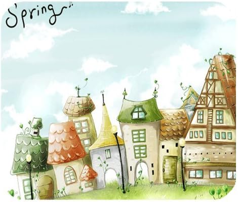 Atnee Rectangle Mousepad Mouse Mat Beautiful Country Town Village Cute Building Spring Is Coming Blue Sky White Cloud Street Lamp Green Grass